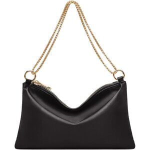 Women's Black Satin Evening Handbag with Detachable Chain for Prom Wedding Party